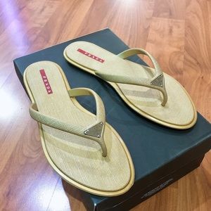 Prada Saffiano Rubber Logo Sandals